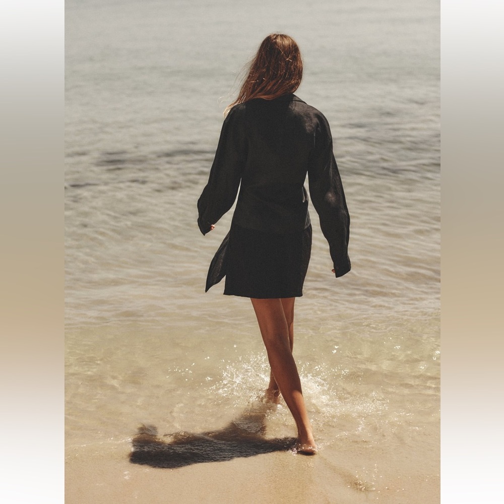 Zara NWT Black Linen Shirt With Knot size S - Picture 4 of 8